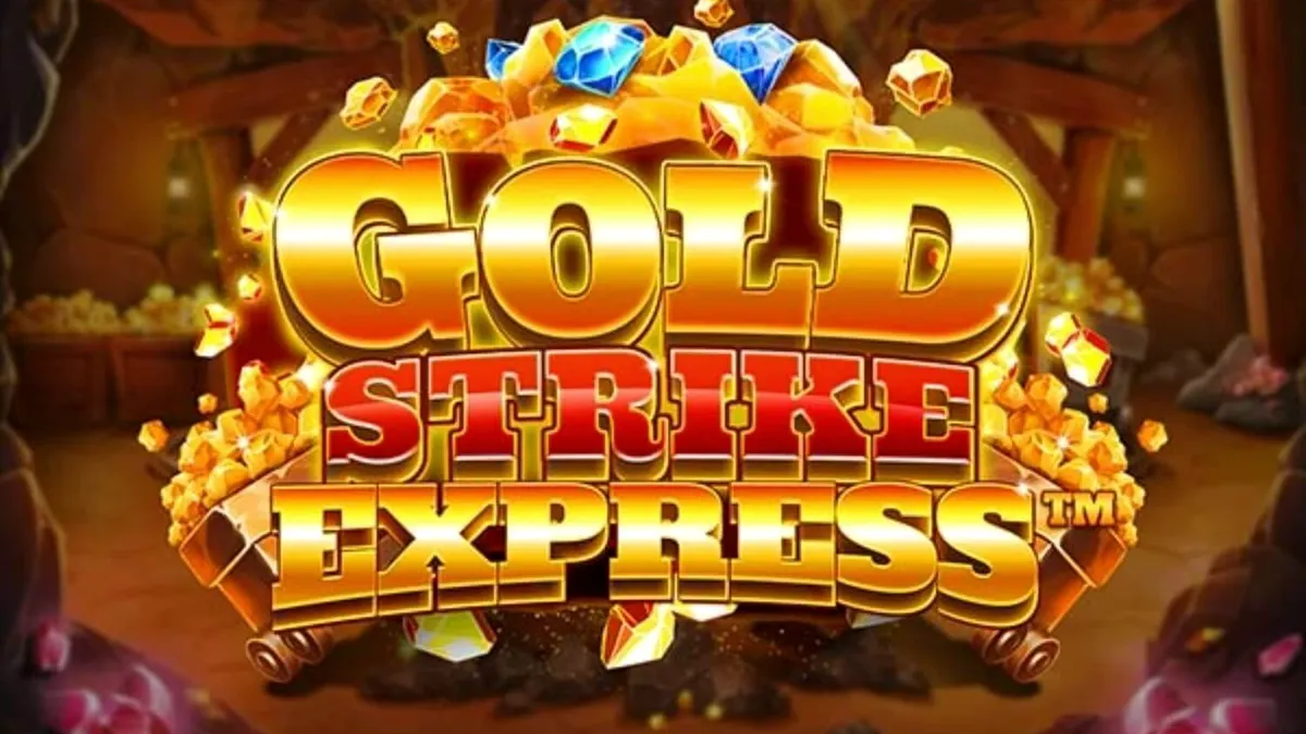 Gold Strike Express slot machine interface featuring a mining train track above the reels