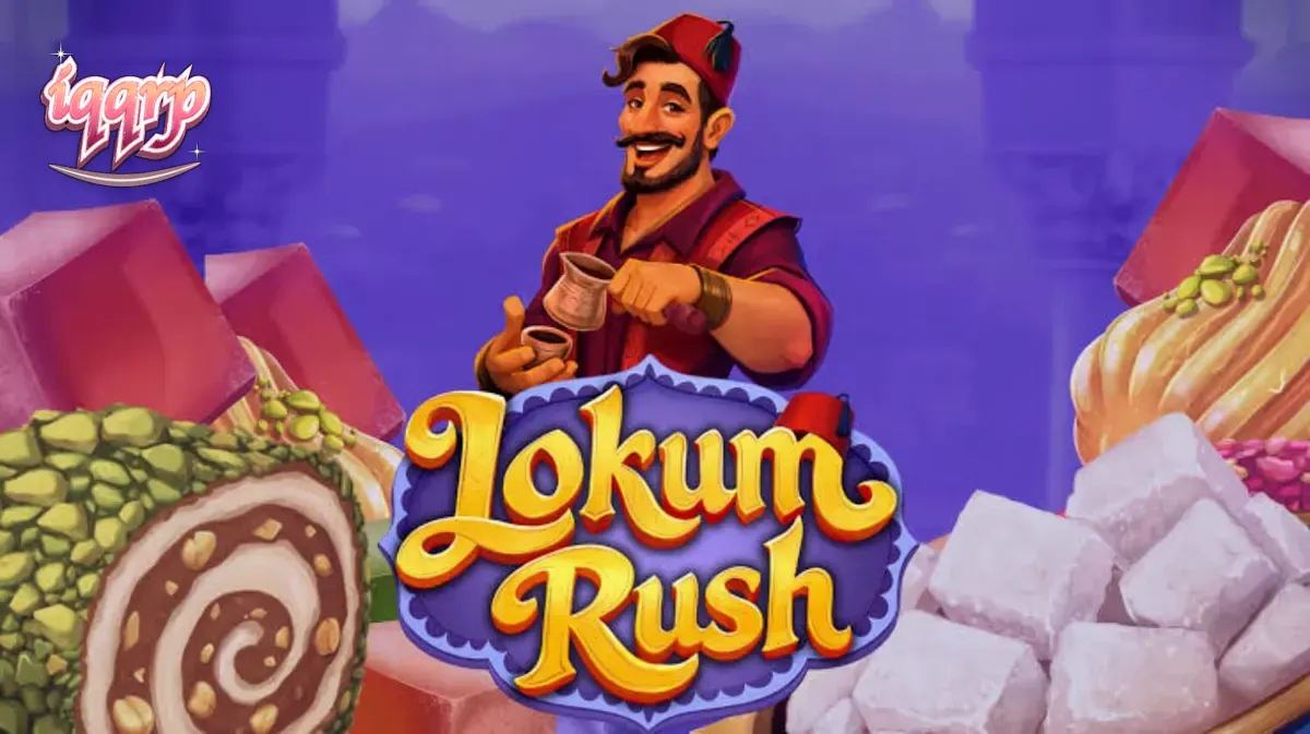Tampilan visual slot Lokum Rush dengan tema manisan Turki dan elemen permen berwarna-warni.